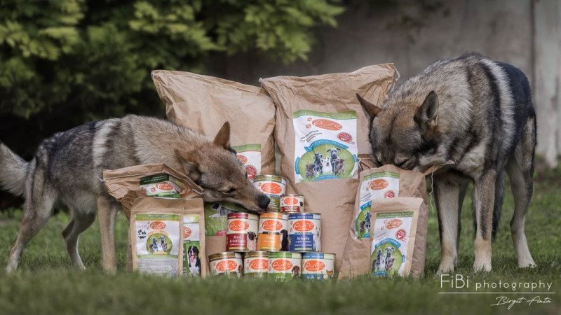 PURE Naturfutter – Produktvielfalt neben zwei Hunden