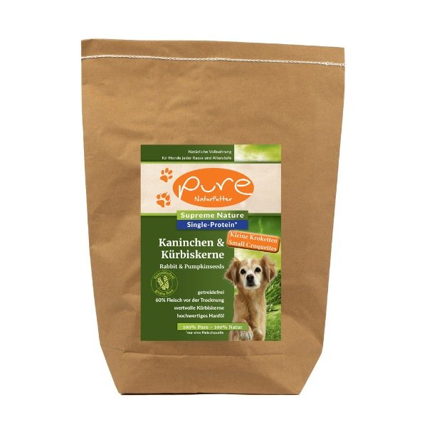 PURE Supreme Nature Dog  Kaninchen mit Krbiskernen | Kleine Kroketten (4  kg) - PURE Naturfutter