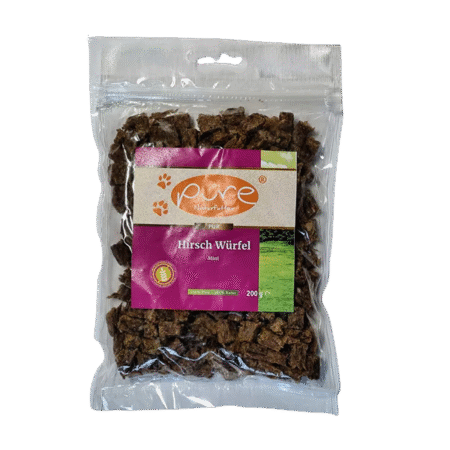 PURE Hirsch Würfel Mini – natürlicher Hundesnack (200g)