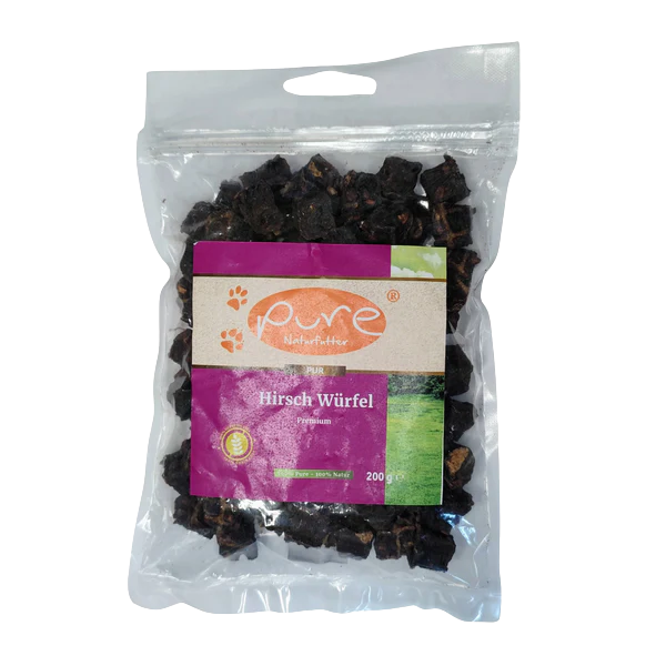 PURE Hirsch Würfel Premium – natürlicher Hundesnack (200g)