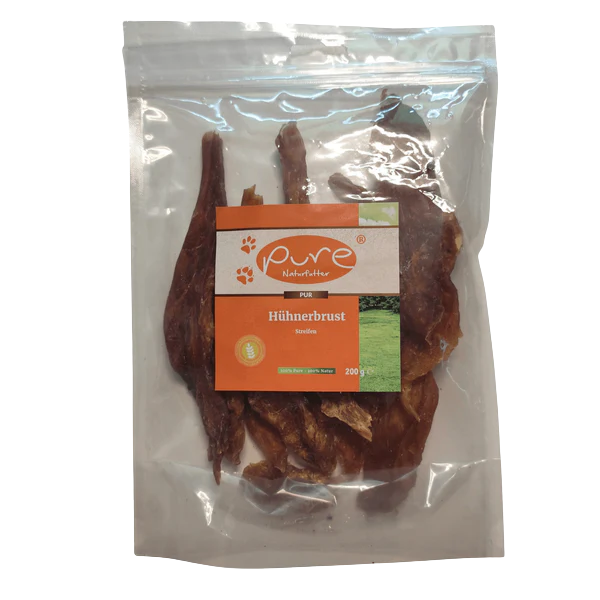 PURE Hühnerbrust Streifen – natürlicher Hundesnack (200g)