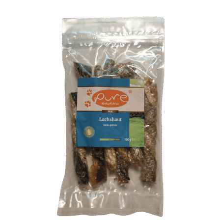 PURE Lachshaut Sticks gedreht – natürlicher Kausnack (100g)