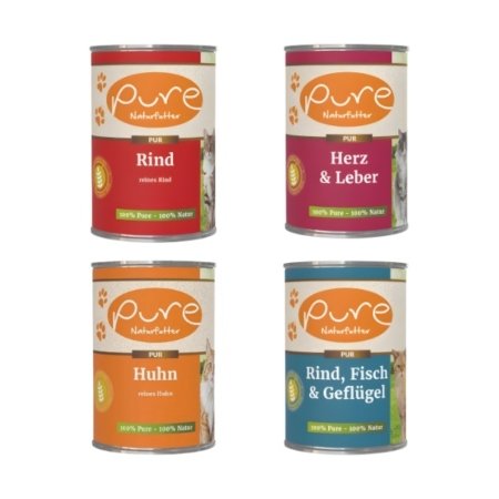 Pure Naturfutter Nassfutter – Starterset für Katzen (4×400 g)